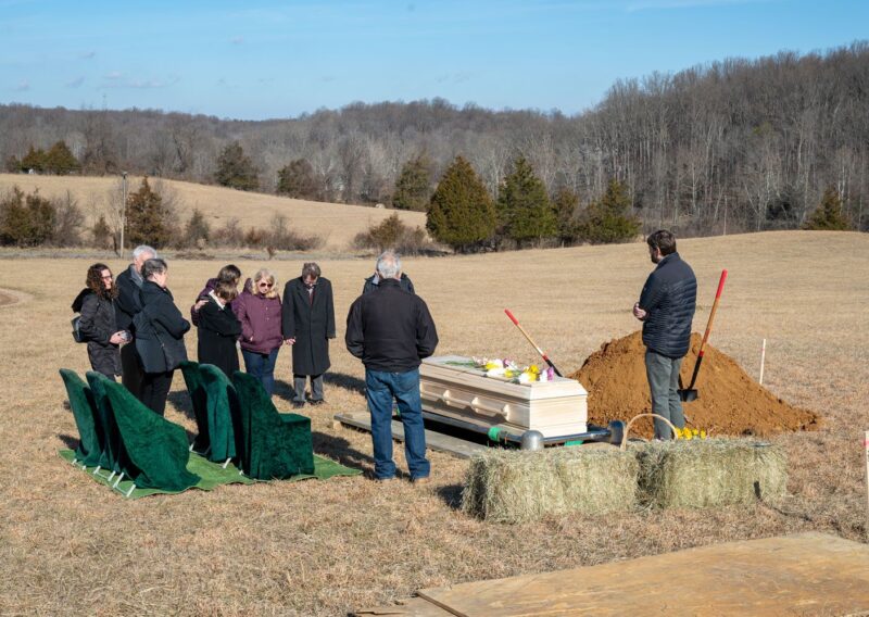 Natural burial ceremony taking place at Serenity Ridge